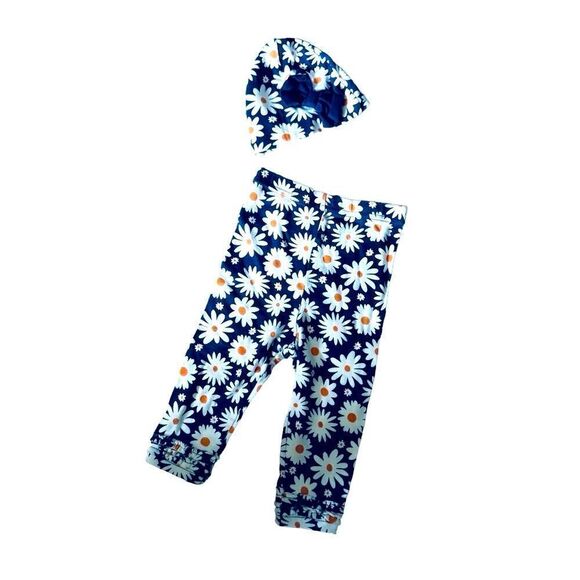 Gerber Navy Blue & White Daisy Print Pullon Leggings & Matching Cap Size 3-6M - Picture 1 of 9
